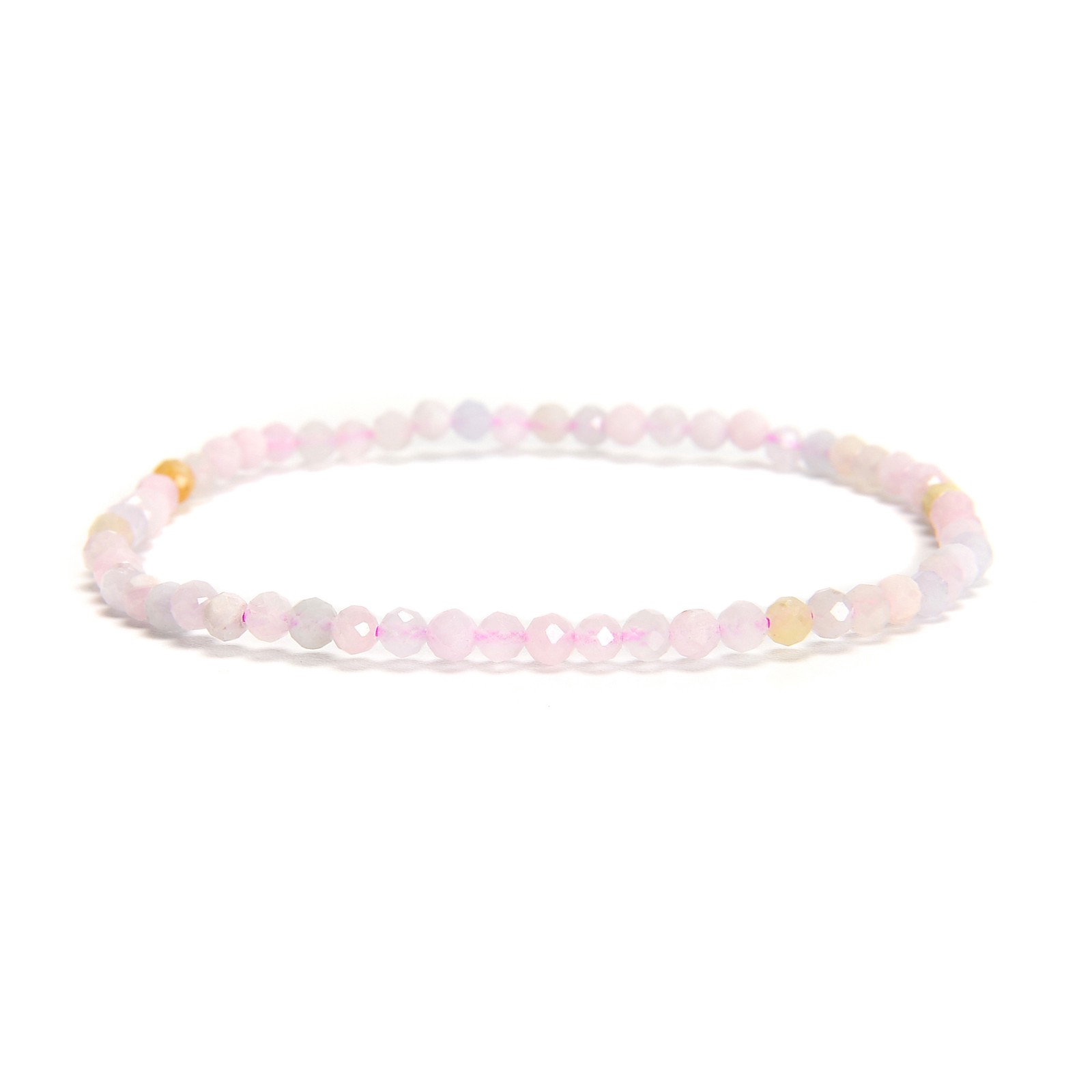 02-Natural Gemstone Faceted Round Beaded Elastic Bracelet 2mm 3mm 4mm 7.5” Long