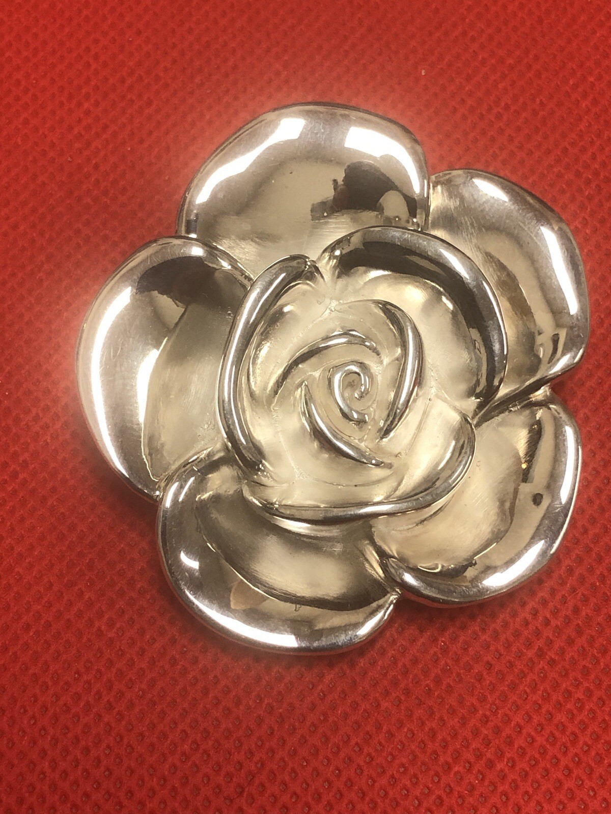VINTAGE MILOR ITALY SIGNED LARGE PUFFED ROSE PENDANT 2.25″ 28.5 GRAMS