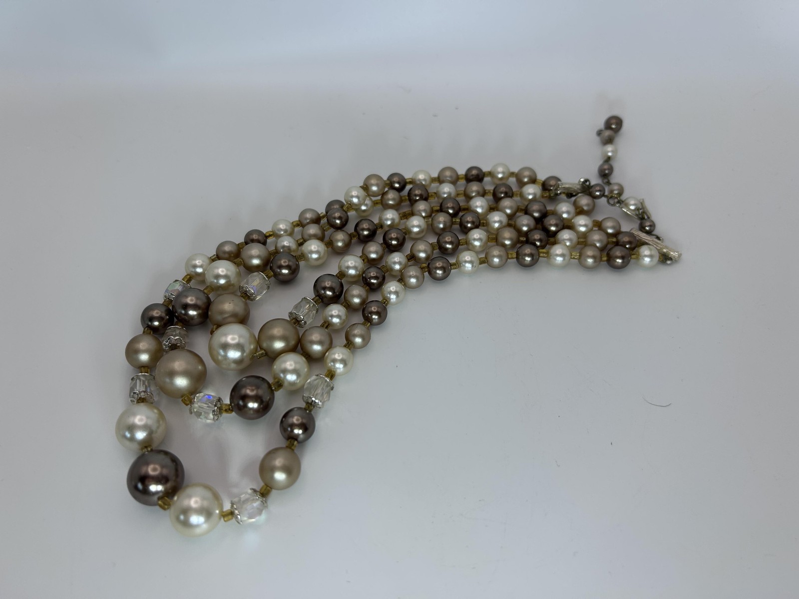 Necklace Multicolor Layered Imitation Pearl Beaded Triple Strand Statement Hook