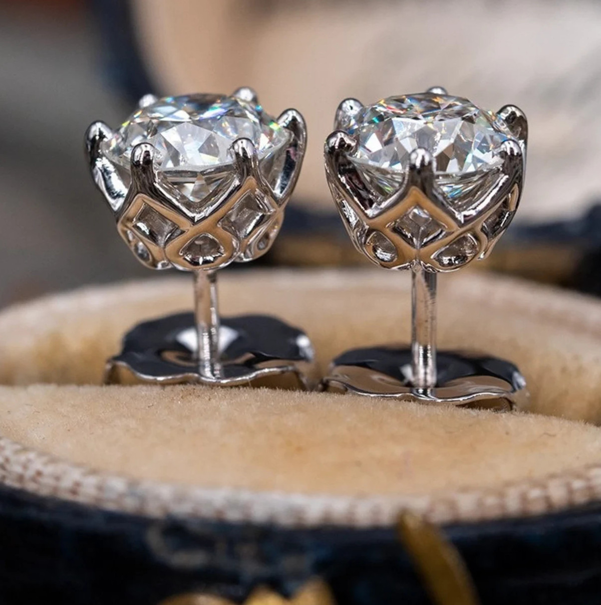 Certified 4Ct White Diamond Solitaire Studs-Wedding/Engagement Gift.No Tarrifs.