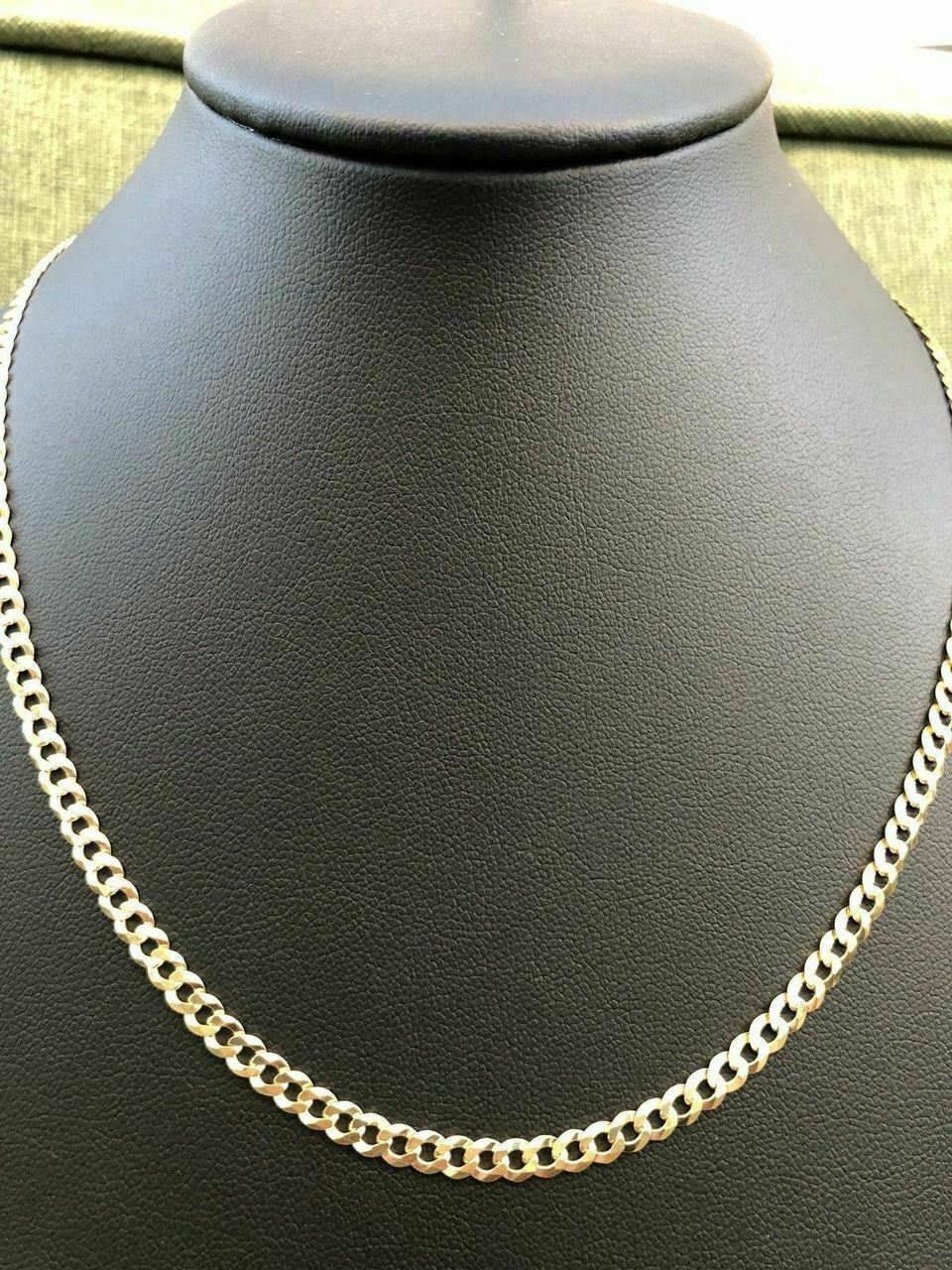 Flat Miami Cuban Link Chain 14K Gold Plated Solid 925 Sterling Silver 4mm ITALY