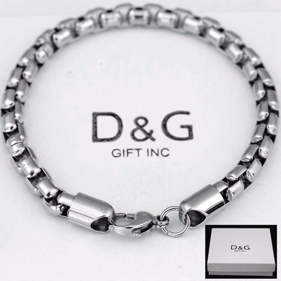 DG Men’s 8.75″ Silver.Stainless Steel 7mm Round Box Chain Bracelet Classics *BOX