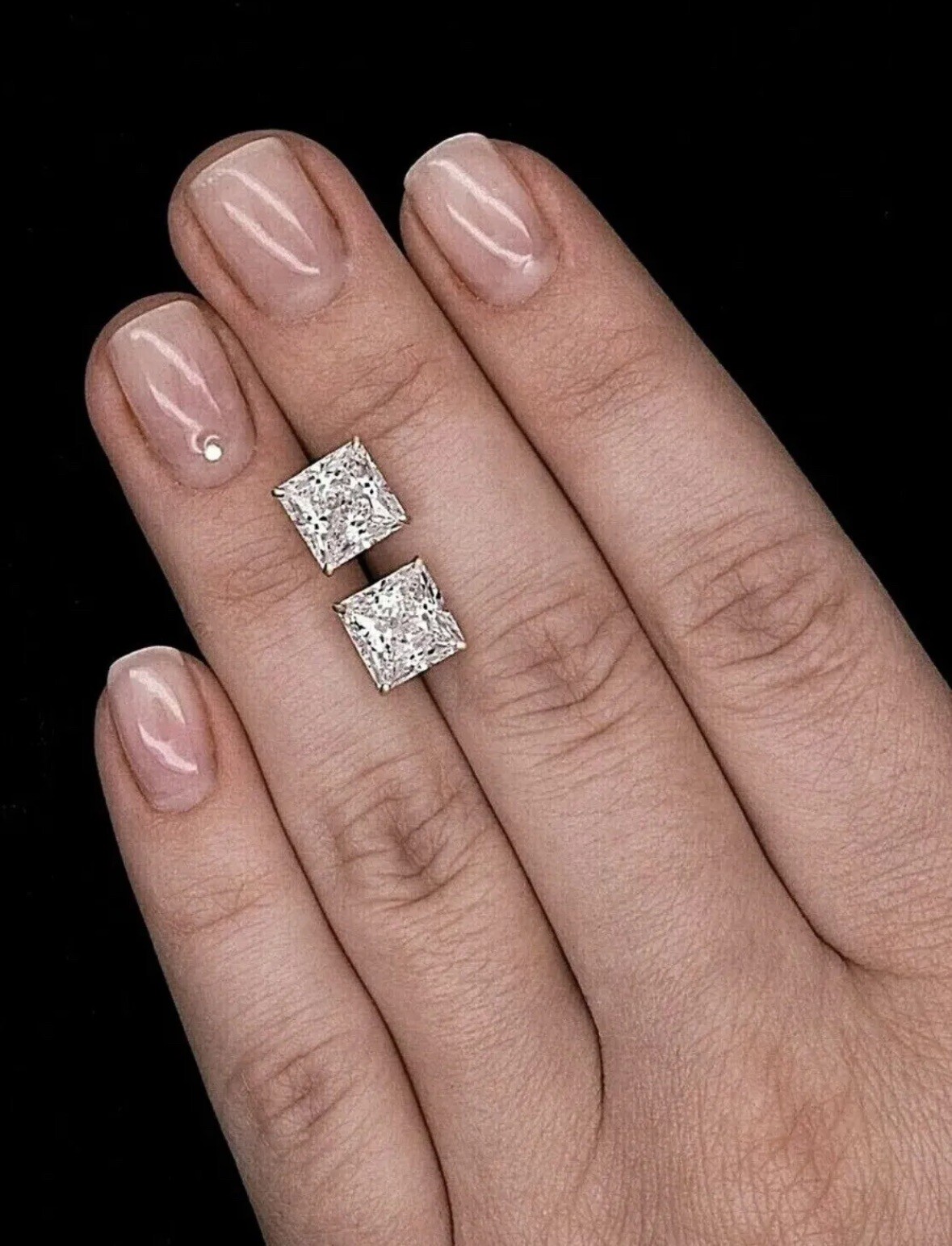 2 Ct Princess Cut VVS1/D Lab Created Stud Earrings 14k White Gold 6mm Push Back