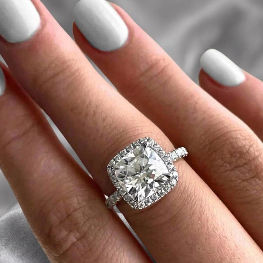 3.60Ct Cushion-Cut VS1 Lab Grown Diamond Wedding Engagement Ring 14k White Gold