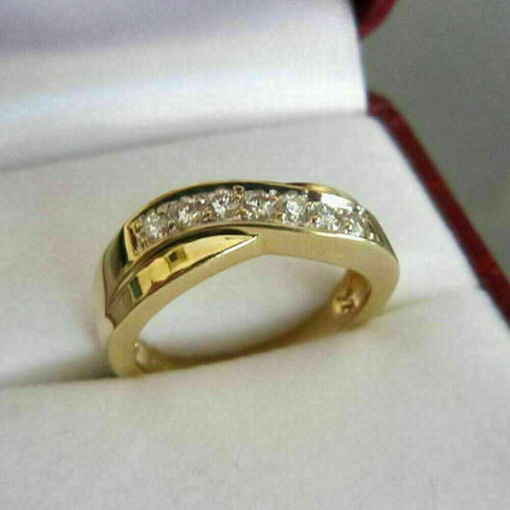 1.00Ct Round Cut Simulated Diamond Wedding Band Ring 14K Yellow Gold Plated