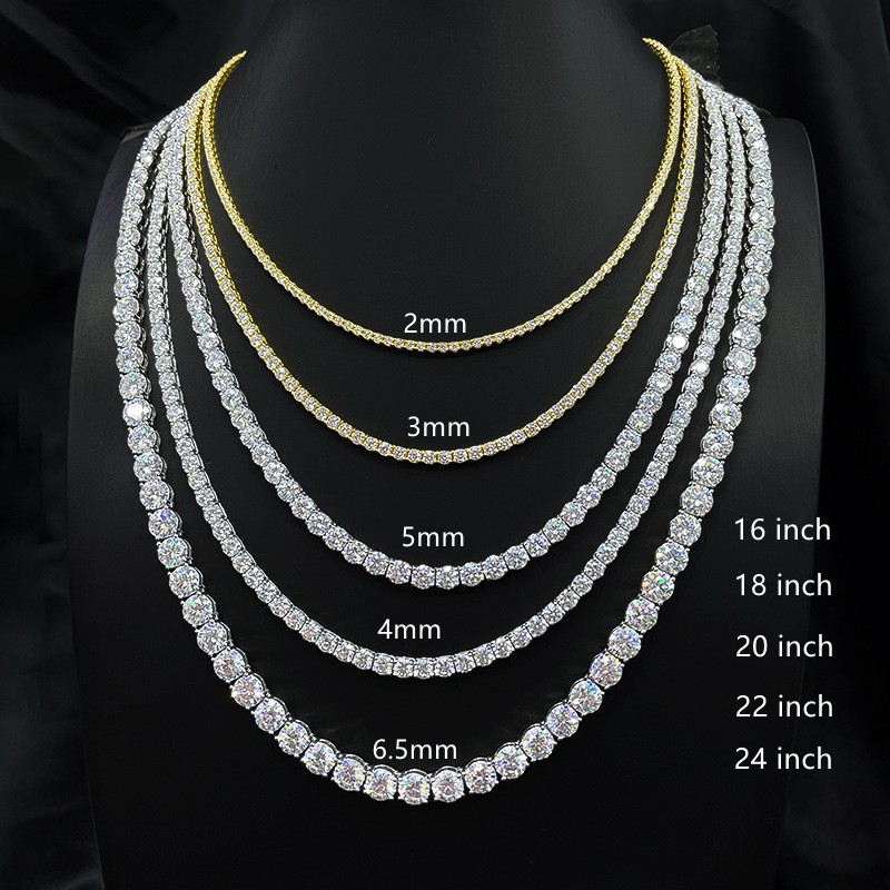 2-6.5mm VVS1 MOISSANITE Tennis Chain Necklace S925 Sterling Silver – Men Women