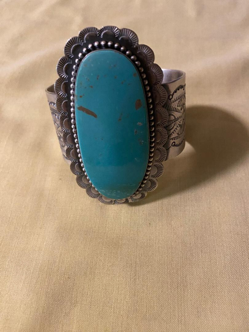 Large Boyd Ashley Turquoise Stone in a Sterling silver cuff, See description
