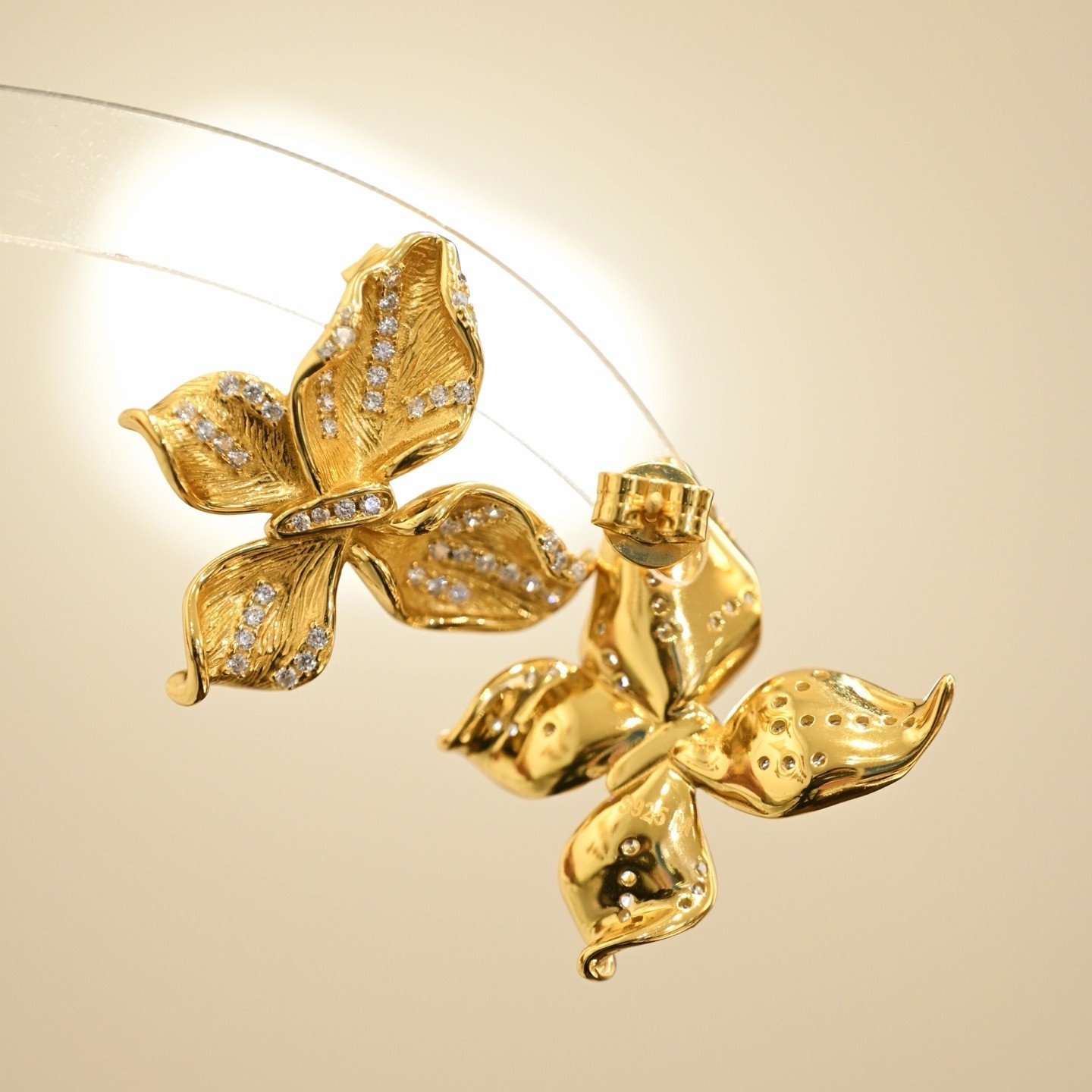 ILIKEIT 925 Sterling Silver Gold Plated CZ Butterfly Stud Earrings