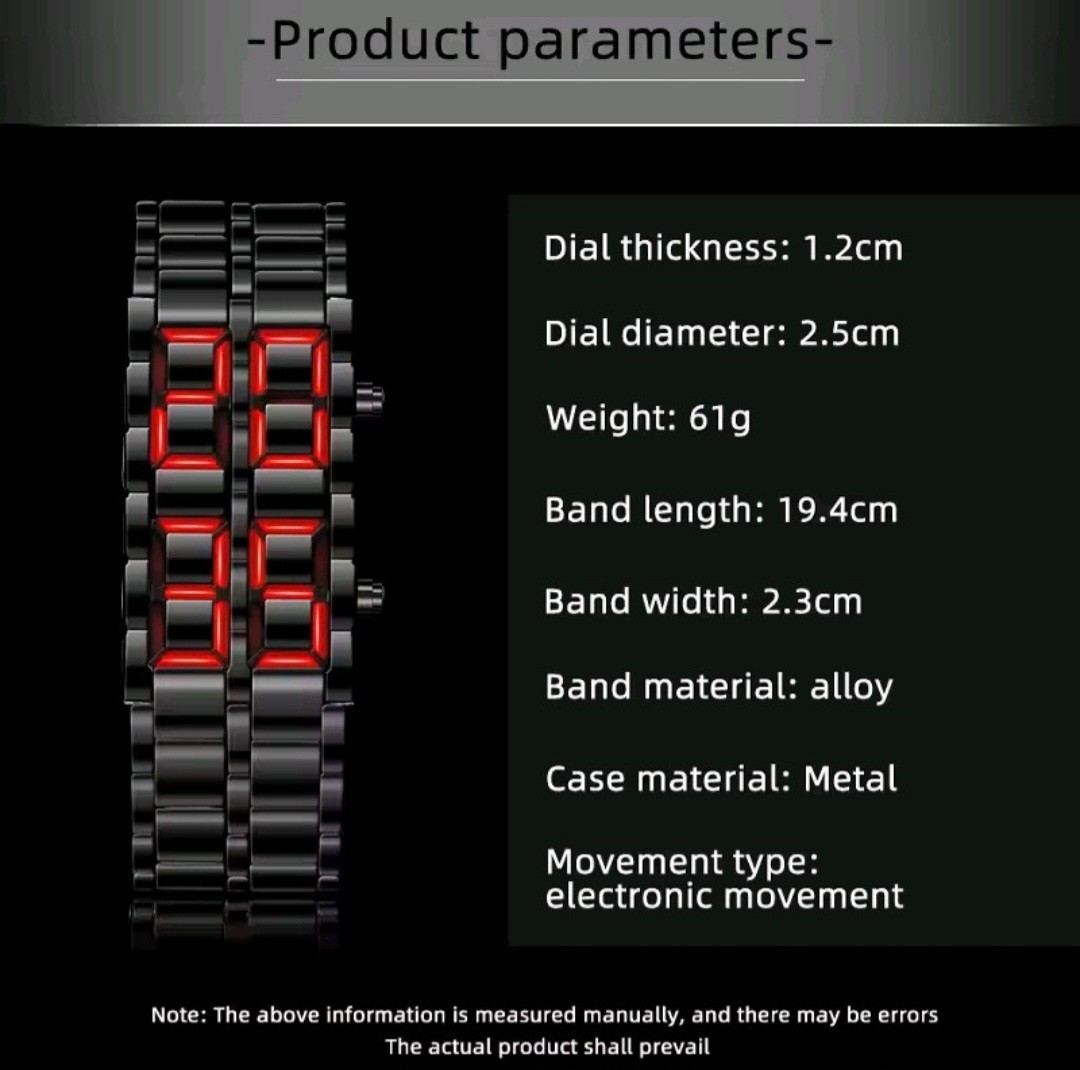 Binary LED Digital Watch Metal Bracelet Wrist Watch for Men Women Black