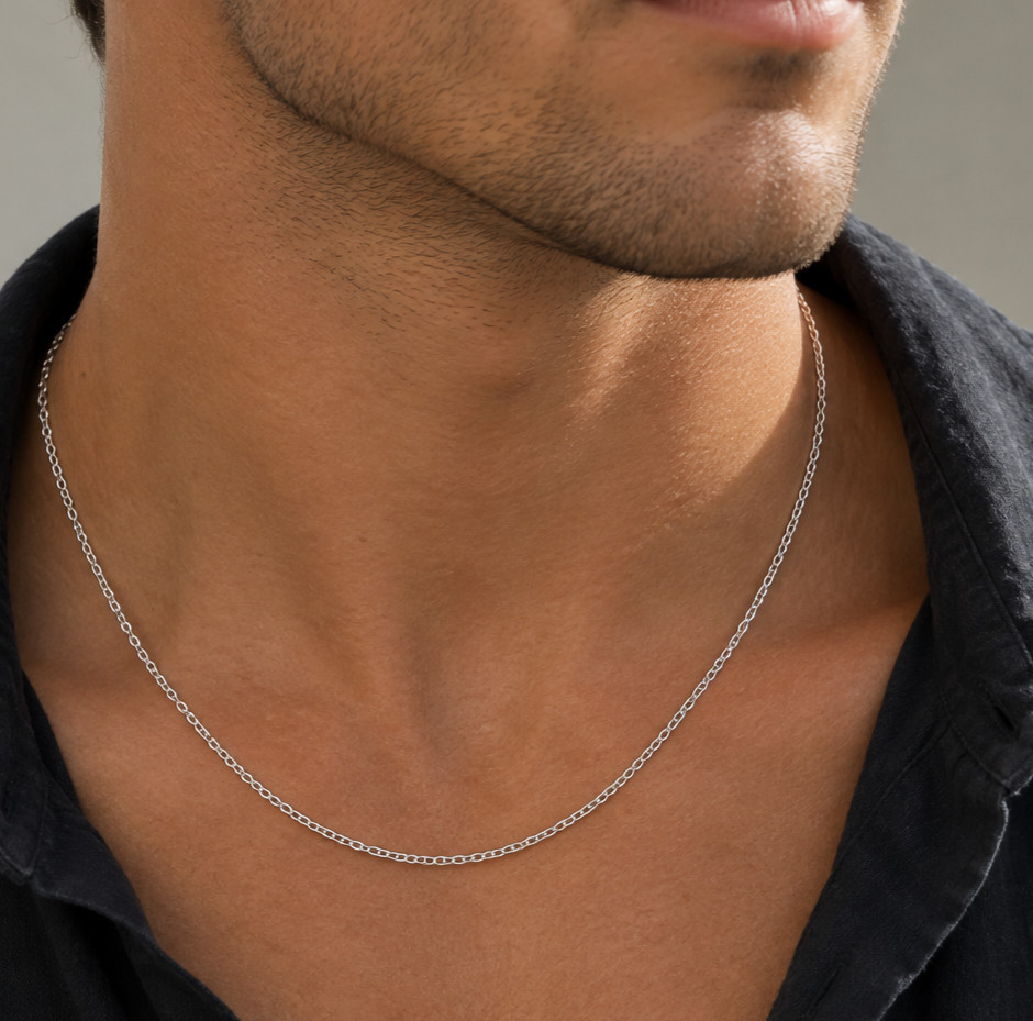 925 Sterling Silver 1.8mm Rhodium Cable Chain Necklace | Unisex Layering Chain