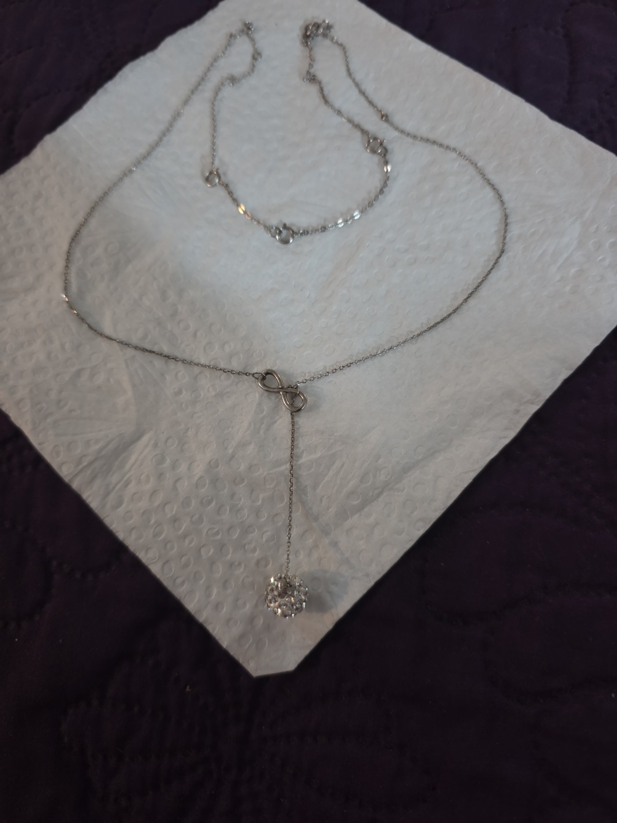 Dangling Crystal Ball Necklace Silver Tone Adjustable Chain