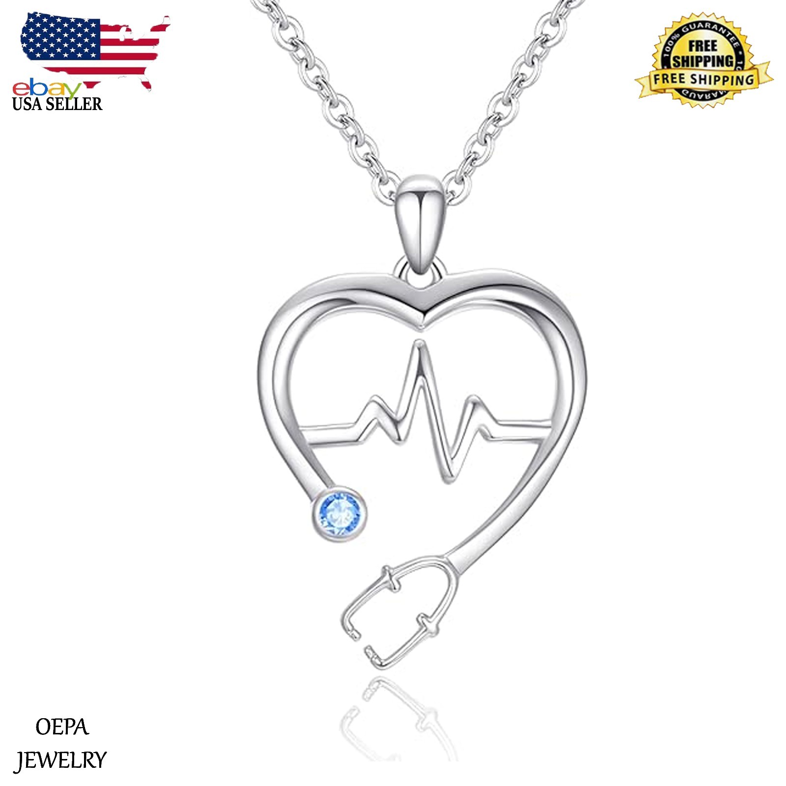 Nurse Necklace 925 Sterling Silver Stethoscope Heartbeat Necklace for Women