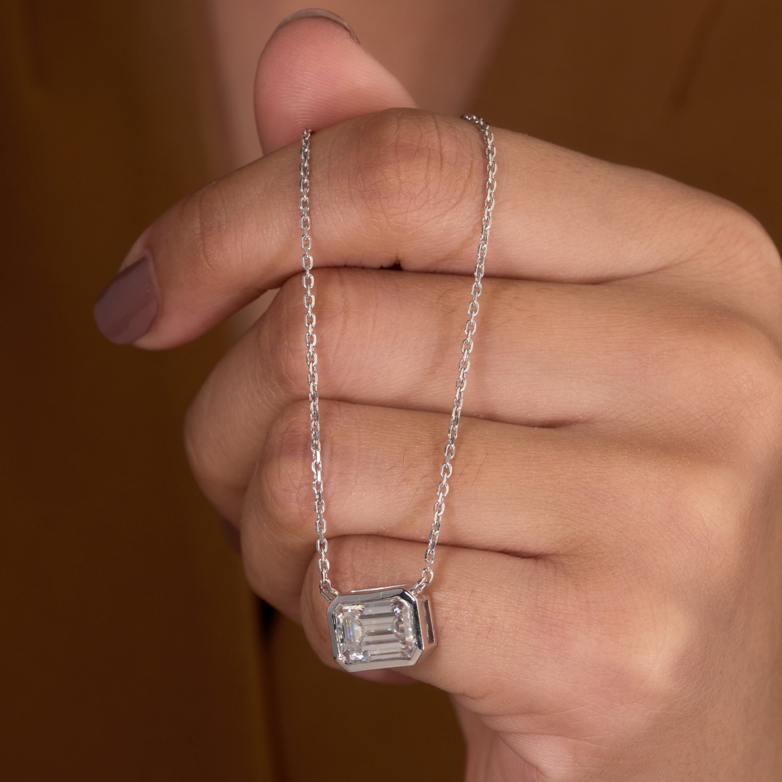 Emerald cut Lab grown diamond pendant necklace | 925 sterling silver