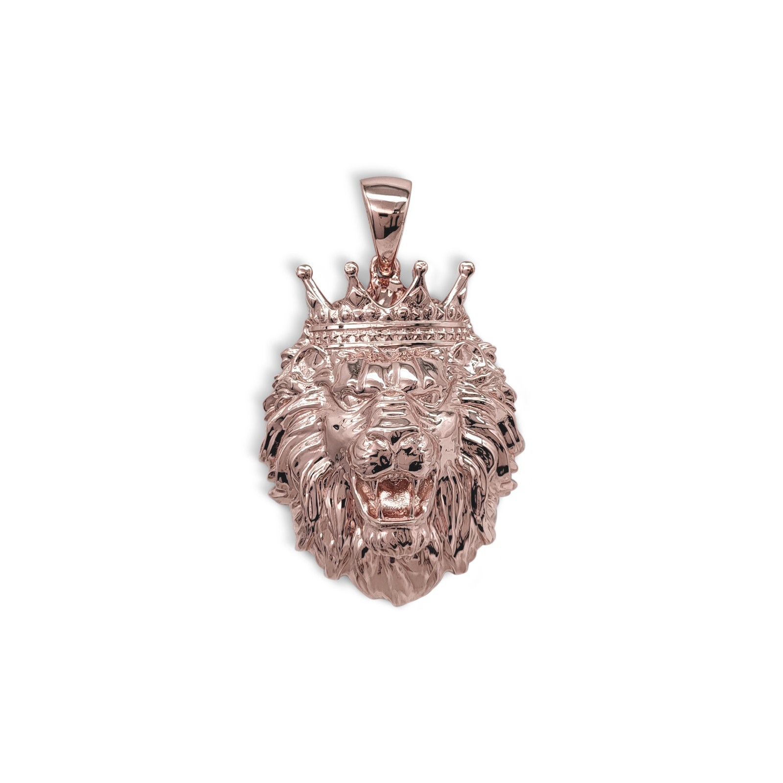 Real 10K Rose Gold XXL Lion Pendant with Crown Charm, 16.0 grams, 2.1 inch
