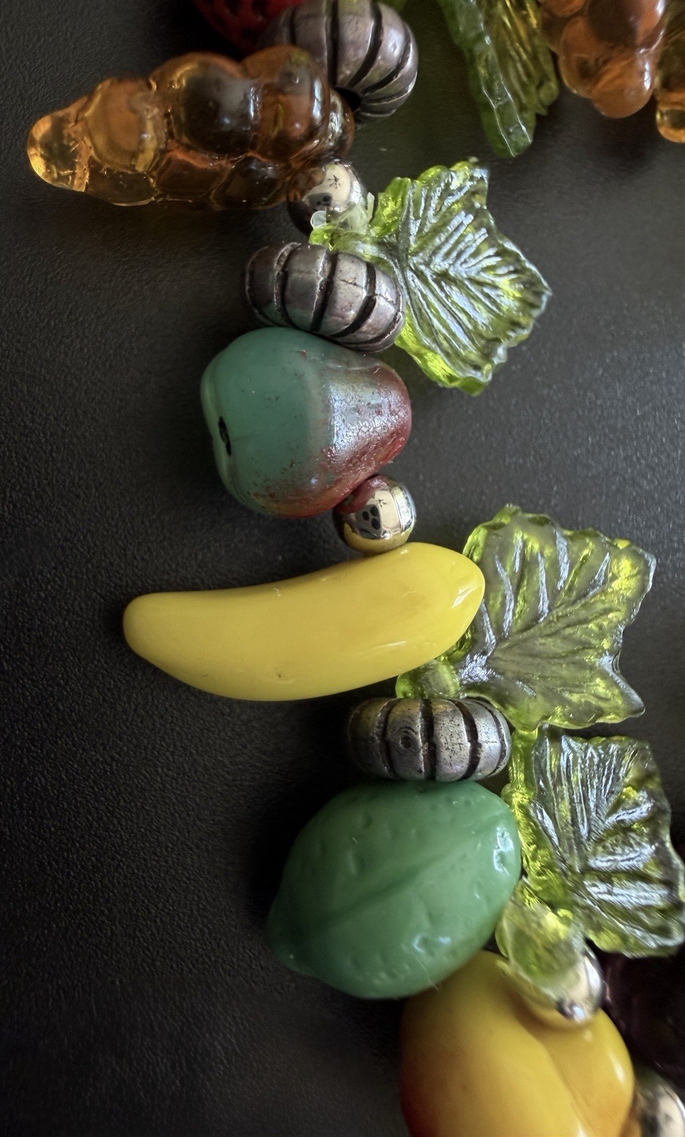 Vintage Plastic Acrylic Resin Fruit Salad Charm Bracelet Colorful Beads Silver