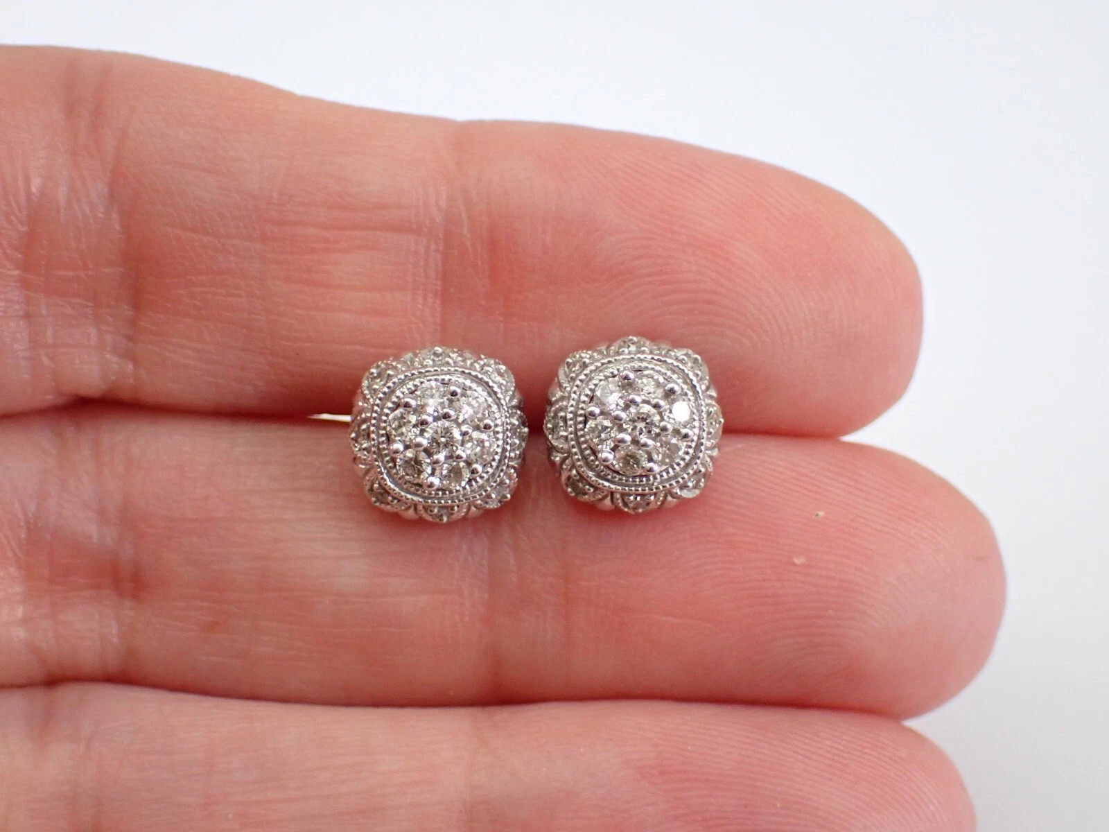 2Ct Round Simulated Diamond Unique Square Stud Earrings 14K White Gold Plated