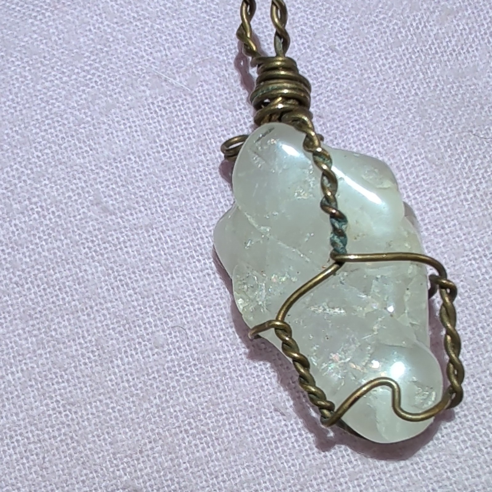 Wire Wrapped Aquarium Brass Wire Pendant. 12 Grams, Tested W/Presidium 2 gemtest