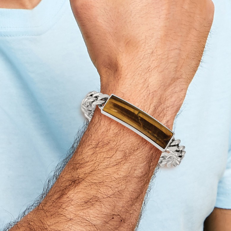 Chisel Stainless Steel Polished with Tiger’s Eye Inlay 8.25 inch ID Bracelet SRB