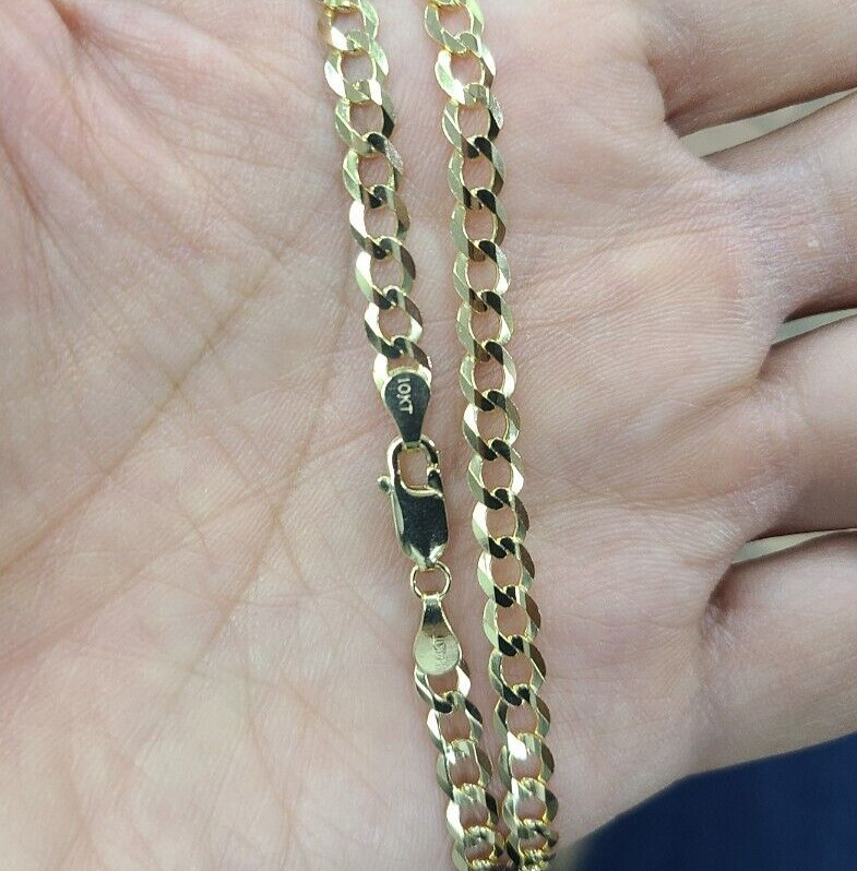 10K Yellow Gold Solid Cuban Link Chain Curb Necklace Bracelet 1.8mm-10mm 7″~30″