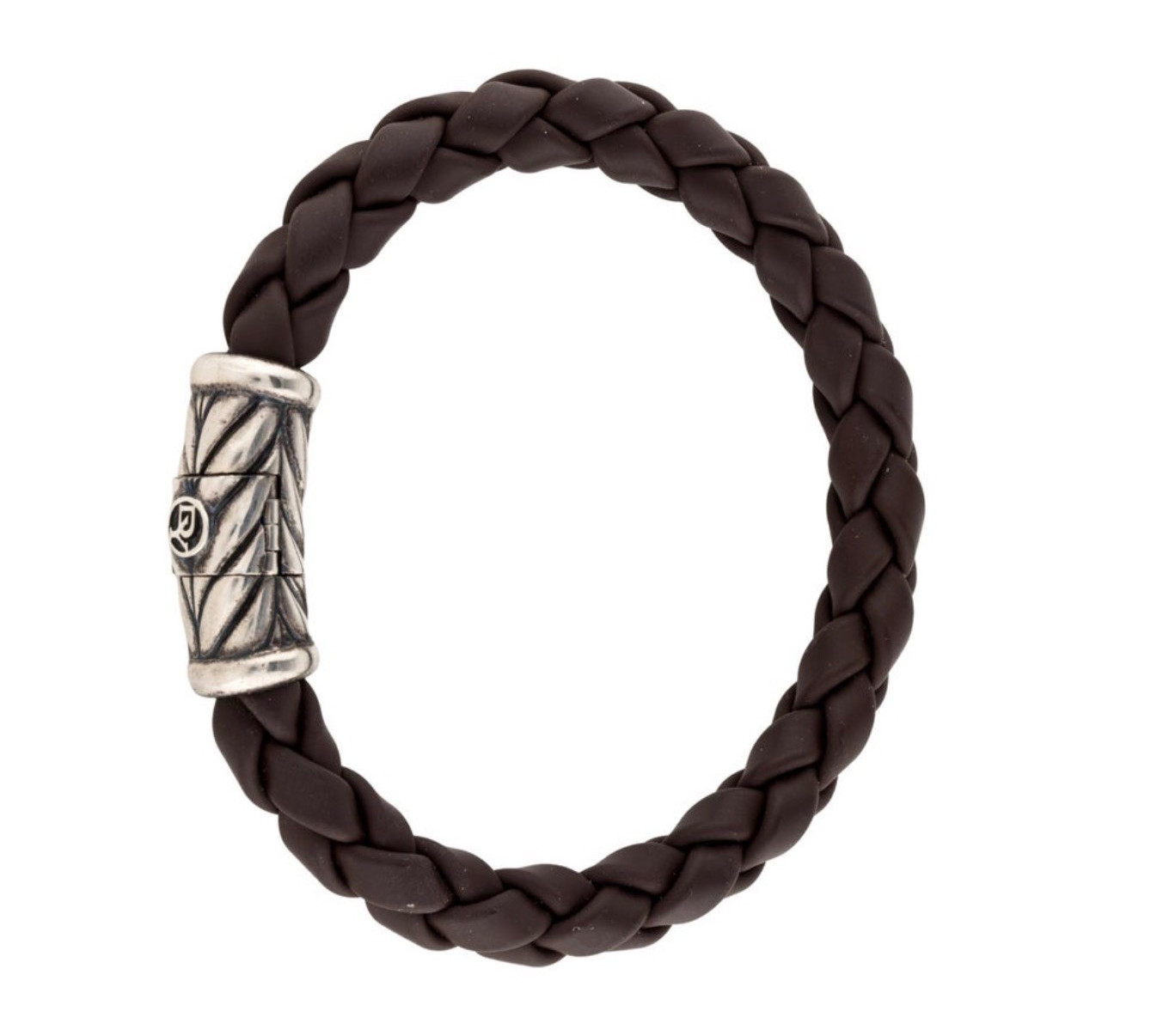 DAVID YURMAN STERLING SILVER 925 BROWN LEATHER BRAIDED CHEVRON BRACELET