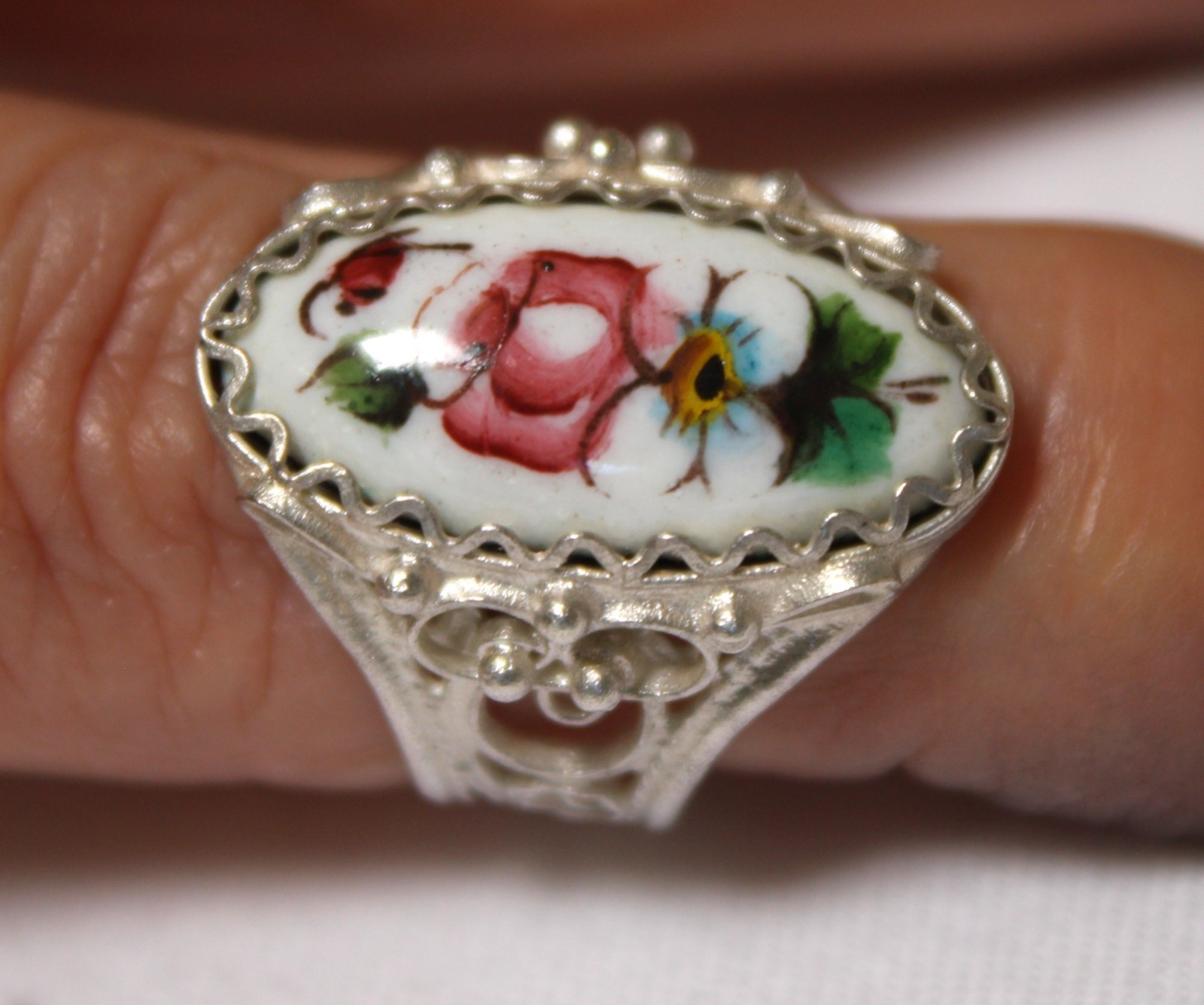 Vintage Russian Hand Painted Enamel Rings 3 Variation Finift Technique #94,96,97