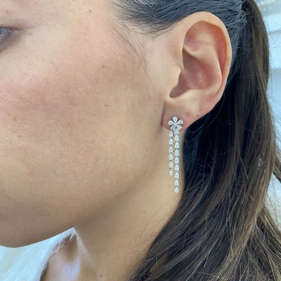 2.50Ct Pear Cut Simulated Diamond Drop Dangle Earring In 14K White Gold Plated