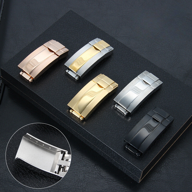 Premium Stainless Steel Folding Clasp for Rolex Rubber Strap Metal Buckle 16x9mm