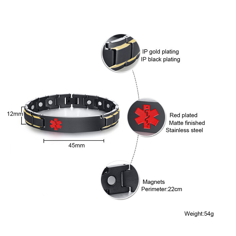 Medical Alert Magnetic Stress Healing Therapy Bangle Bracelet TYPE 1 DIABETES