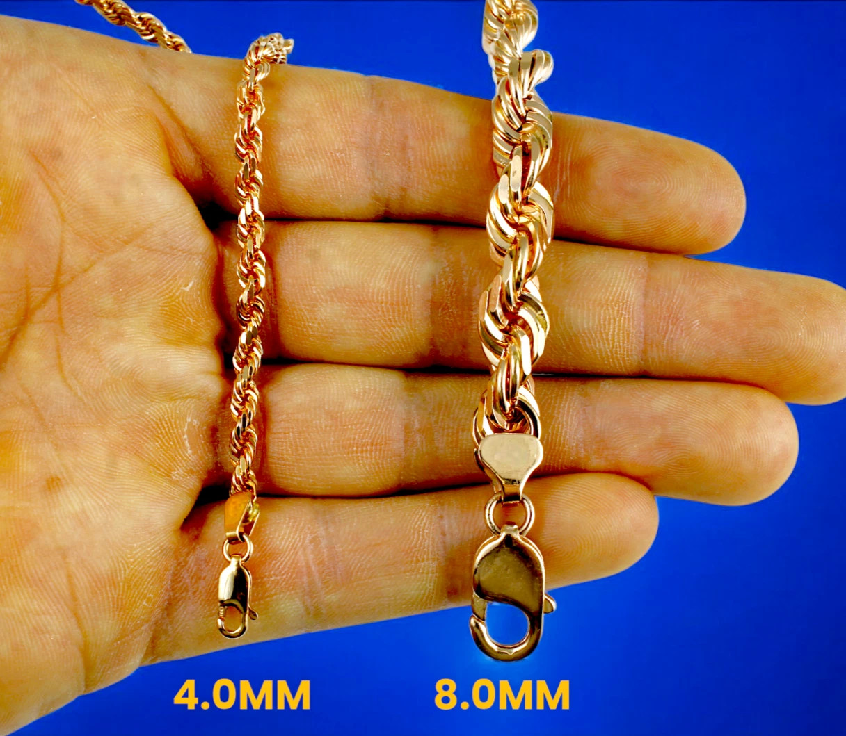 10K Rose Gold SOLID Rope Chain Necklace Bracelet Diamond Cut 1mm-5mm 7″-30″