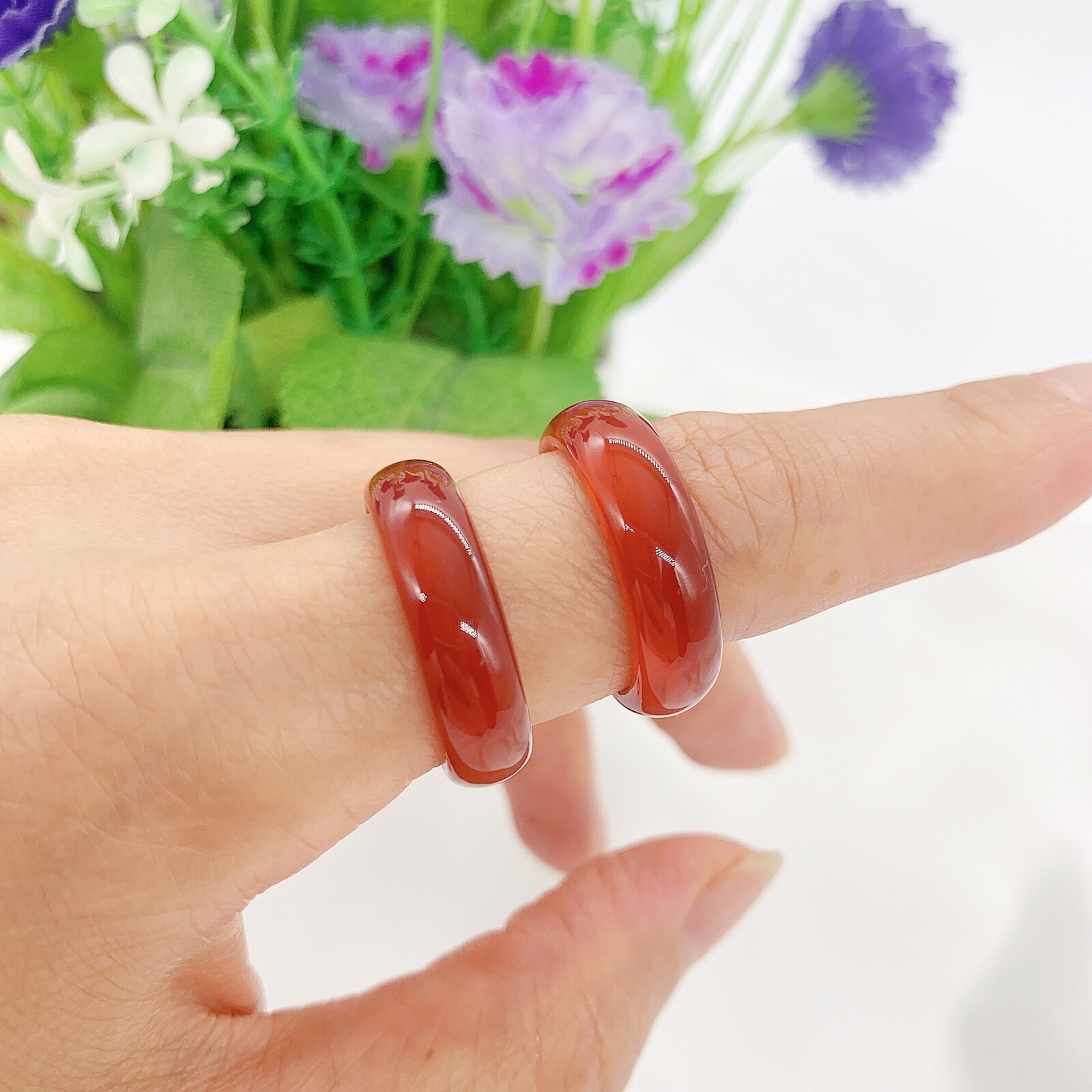 6mm Red Agate Carnelian Solid Band Ring, Gemstone Ring stone