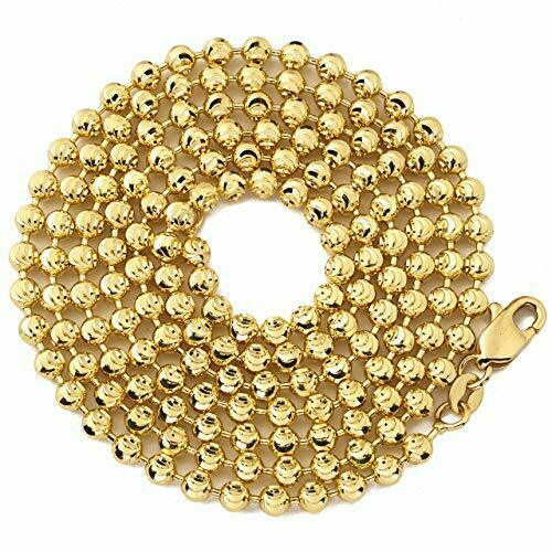Solid 4mm Ball Bead Mooncut Chain High Polish Gold Tone 30 inches Necklace