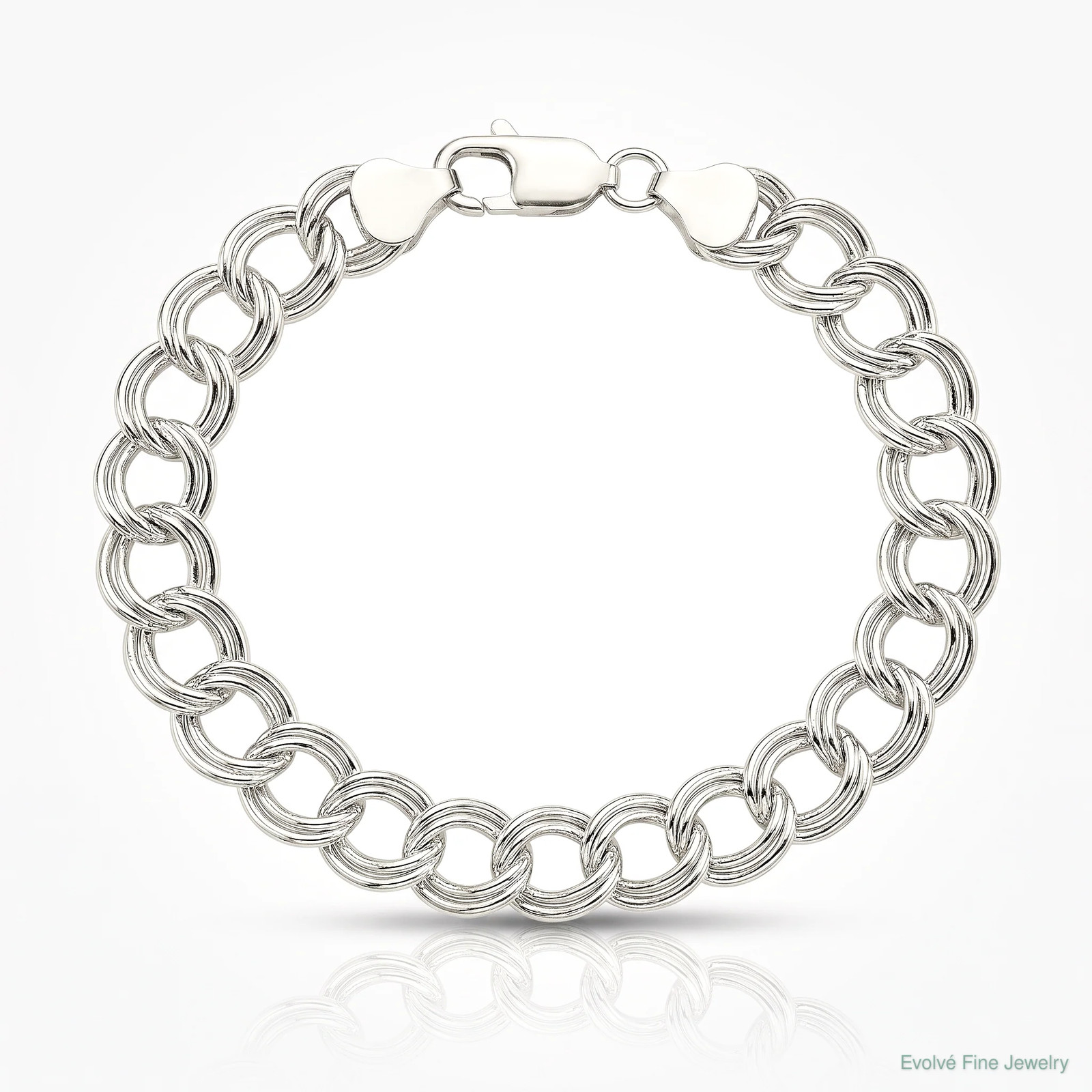 Sterling Silver 7.75mm Solid Double Link Charm Bracelet