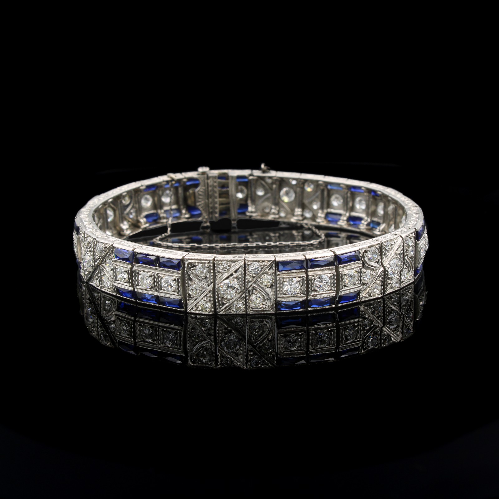 Art Deco 950 Platinum & 4ctw Diamond Die Struck 6.75in Link Bracelet #E233-1H