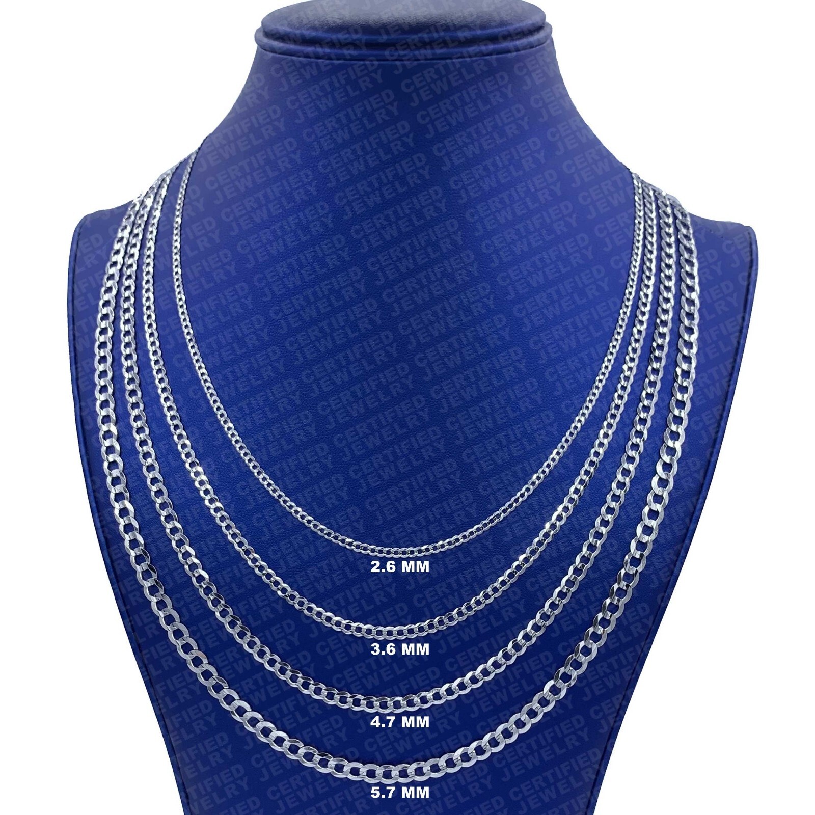 Solid 14K White Gold Cuban Link Chain, 16″-30″ Inch, 2.6mm-5.7mm Wide