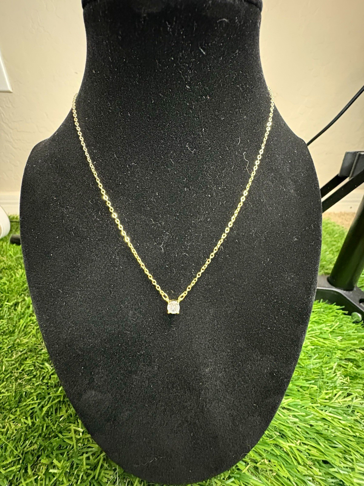 New Gold Tone Solitaire CZ Pendant Necklace Adjustable Chain Minimalist Jewelry