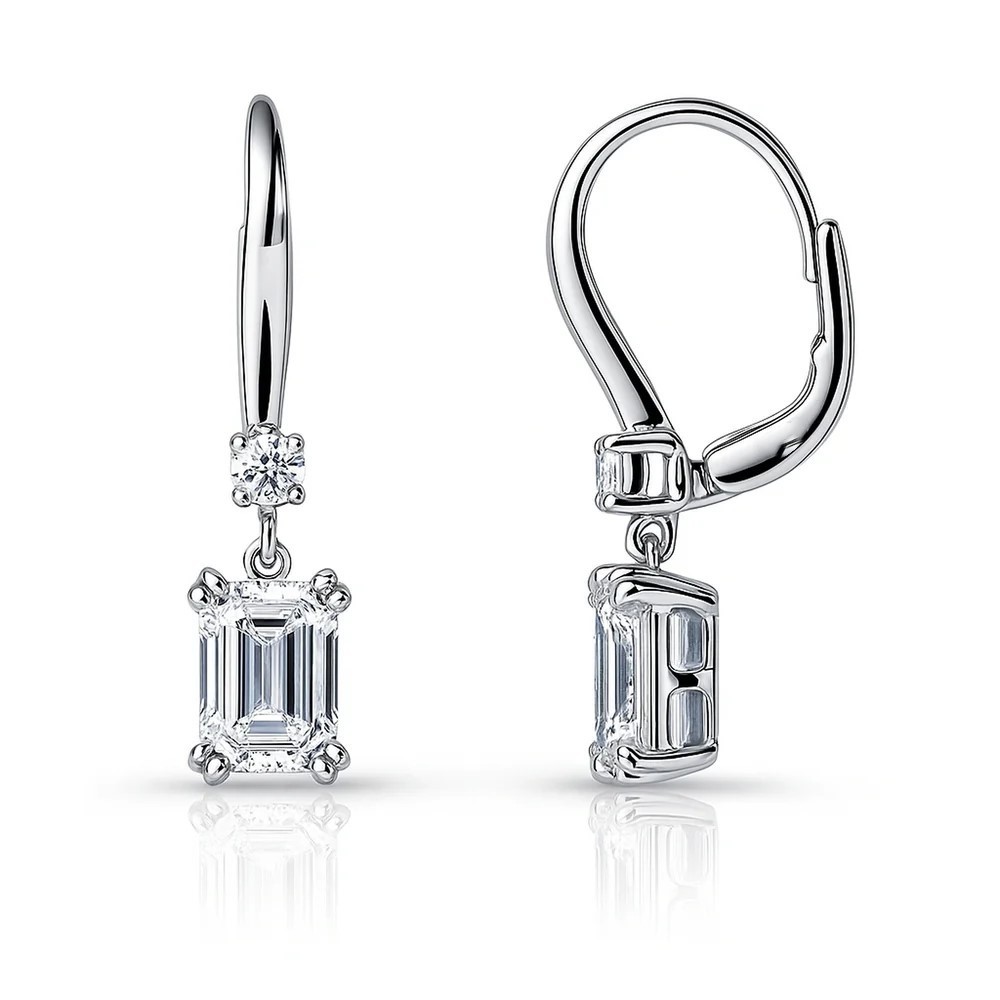 2.20 CT Emerald Cut Moissanite Drop/Dangle Earrings Solid 14K White Gold For Her