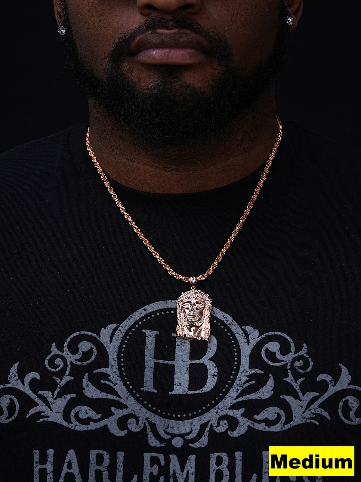 Solid 925 Silver 14k Rose Gold Plated Jesus Piece ITALY Necklace Real CZ Hip Hop
