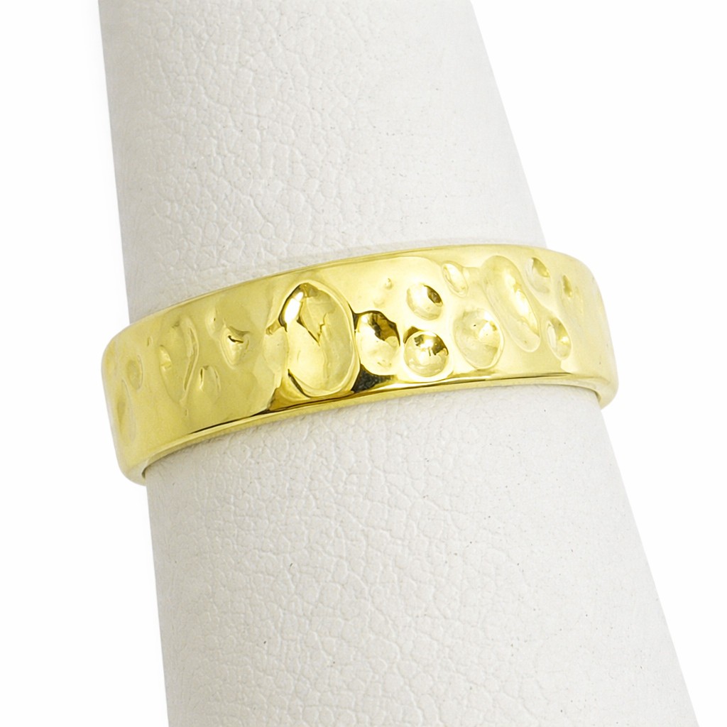 Solid 18K Yellow Gold Hammered Ring Band Handmade Deep, 6mm, Sizes 3 – 12