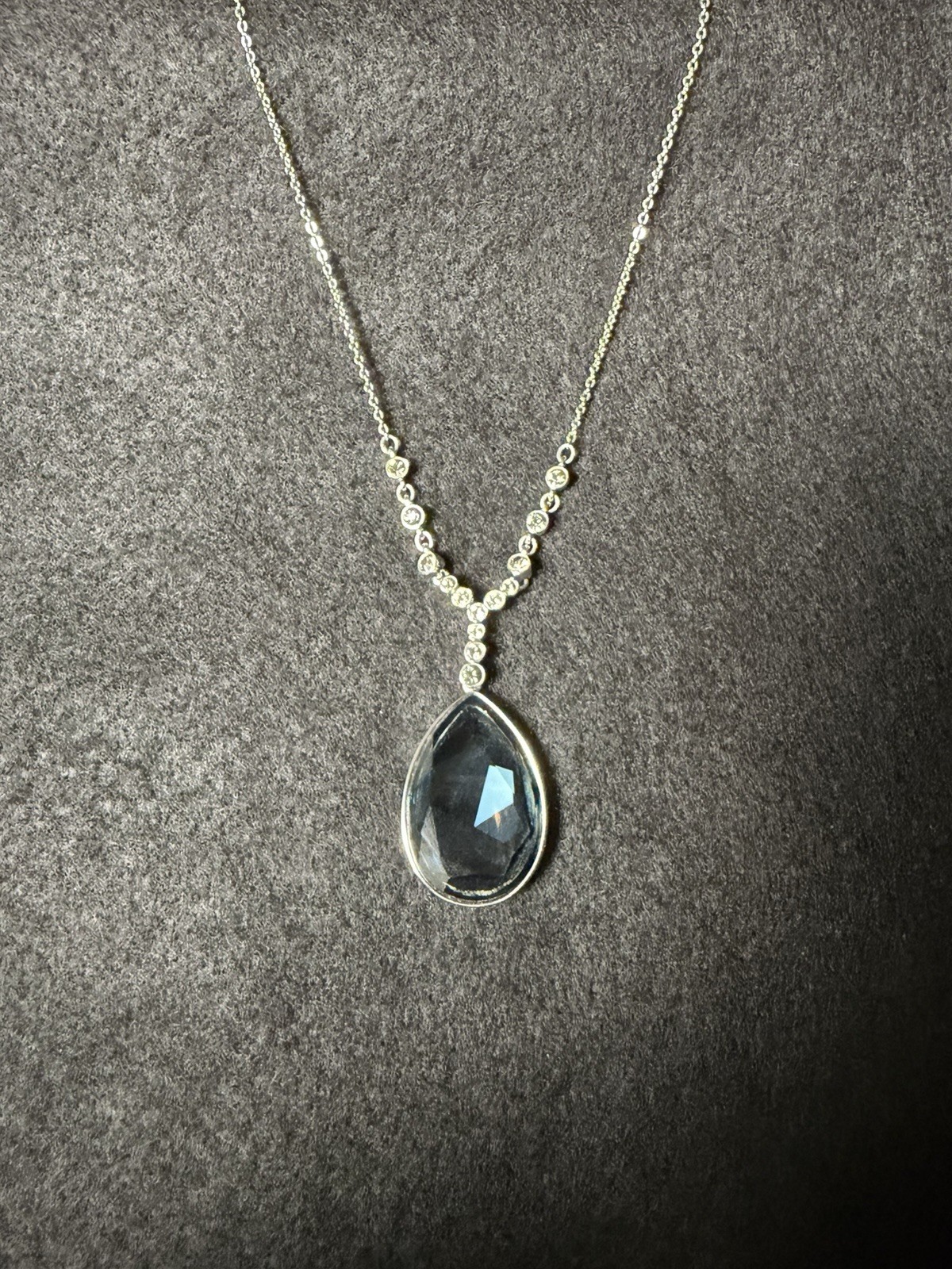 Authentic Swarovski Blue Teardrop Crystal Pendant Necklace Silvertone Adjustable