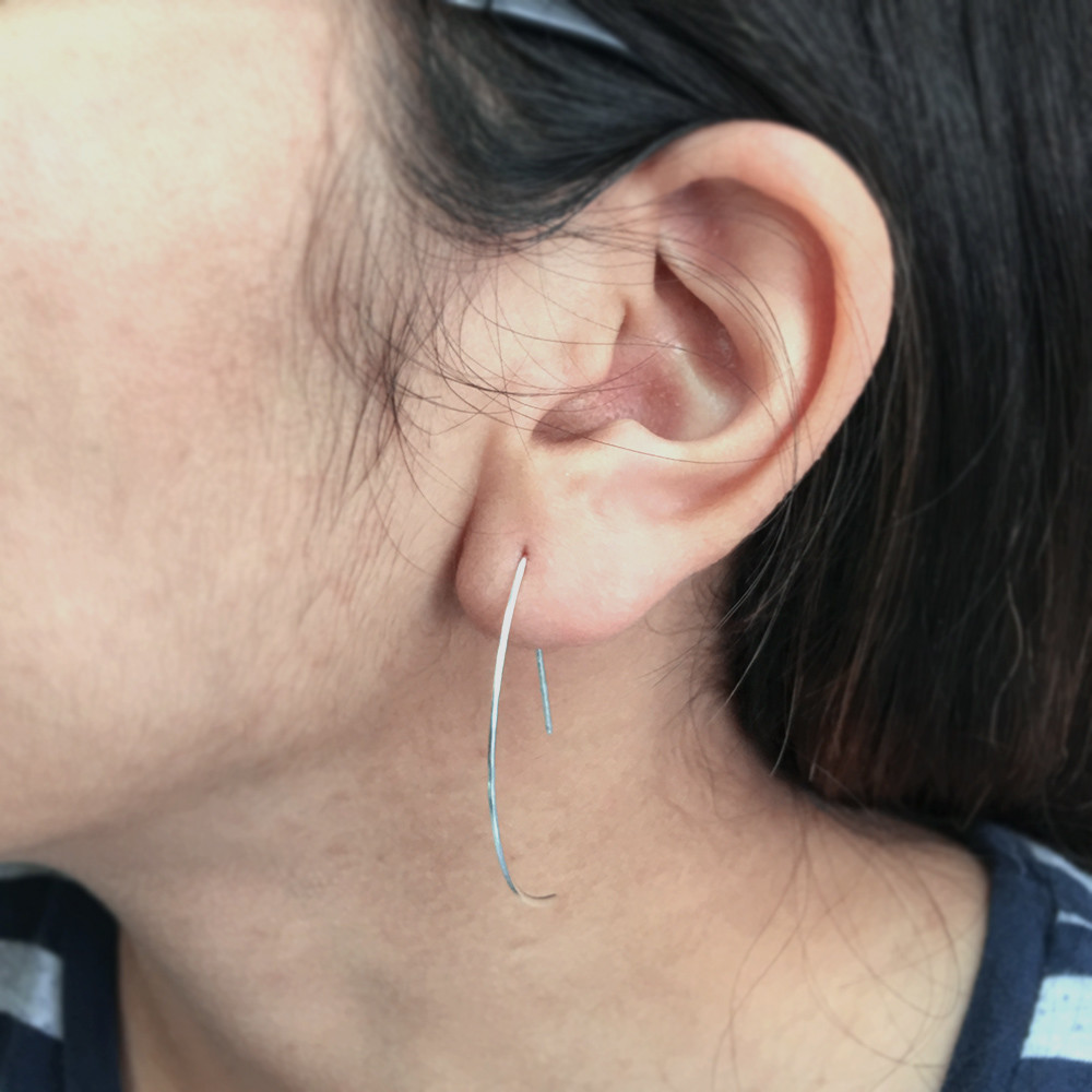 Modern Wire Half Hoop, Sterling Silver Drop Earrings, Lightweight Wire 925