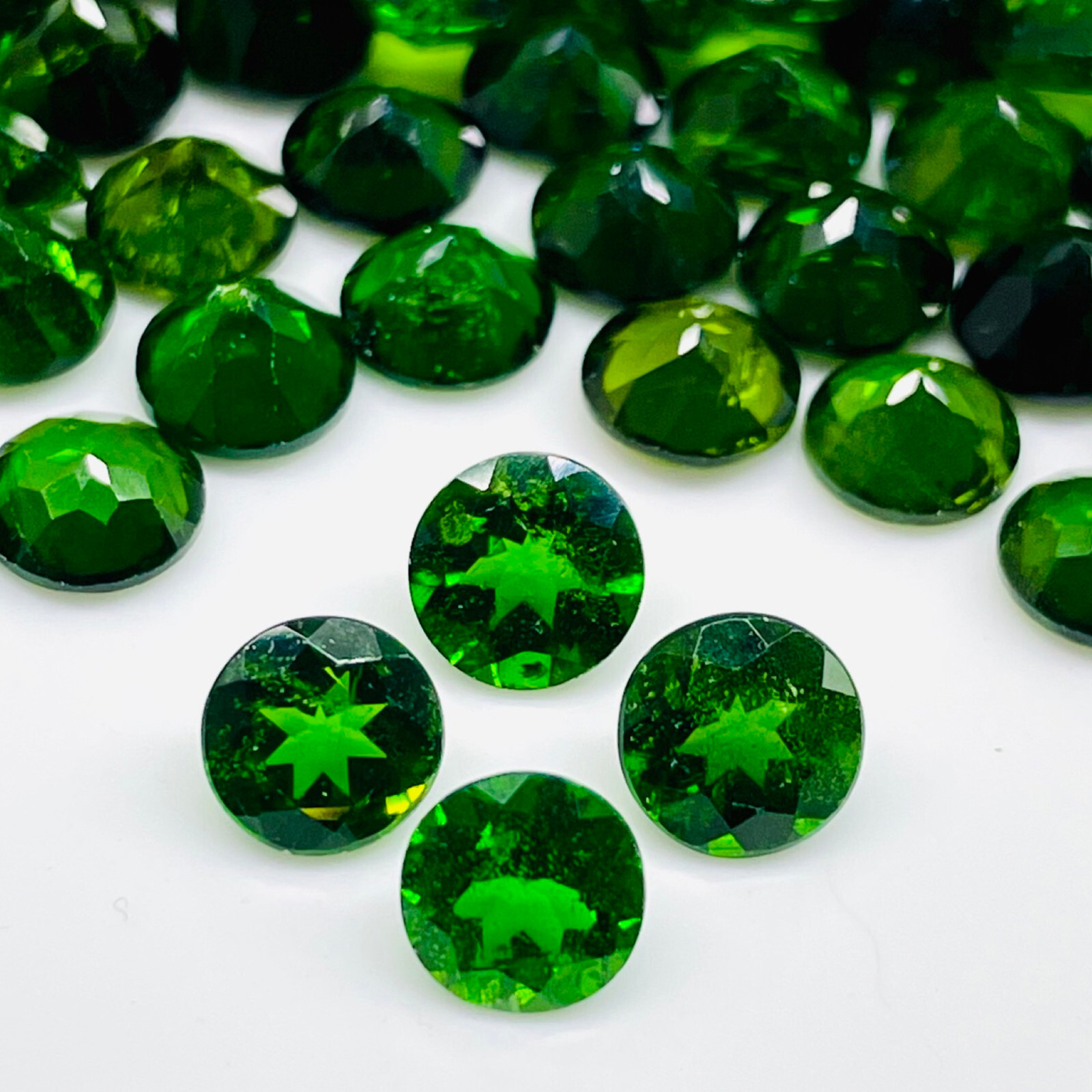 Natural Chrome Diopside 4 Pcs 7mm Round Cut Vivid Green Loose Gemstones Lot