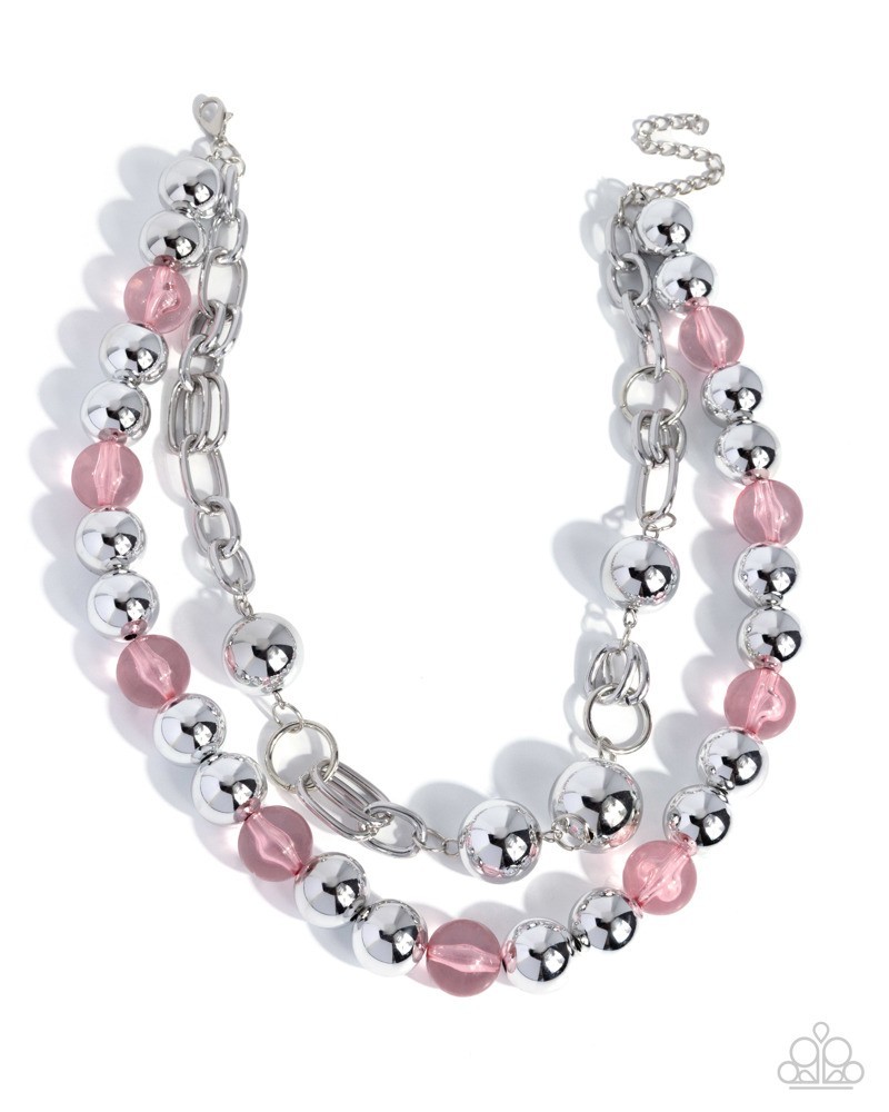 Paparazzi Memorable Maestro – Pink – Glossy Silver Beads – Transparent Tea Rose