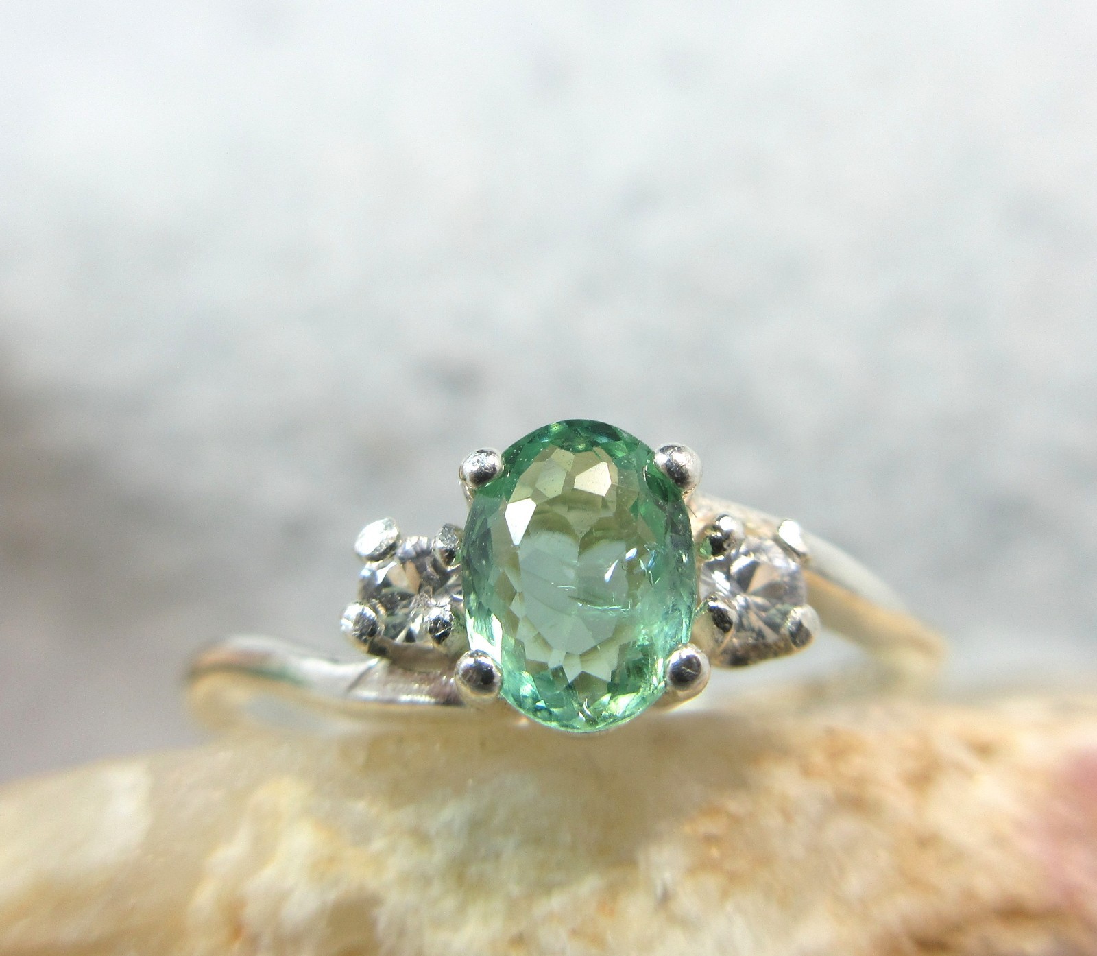 TOURMALINE RING- Genuine Electric Green Sterling Silver Sapphire + Certificate!