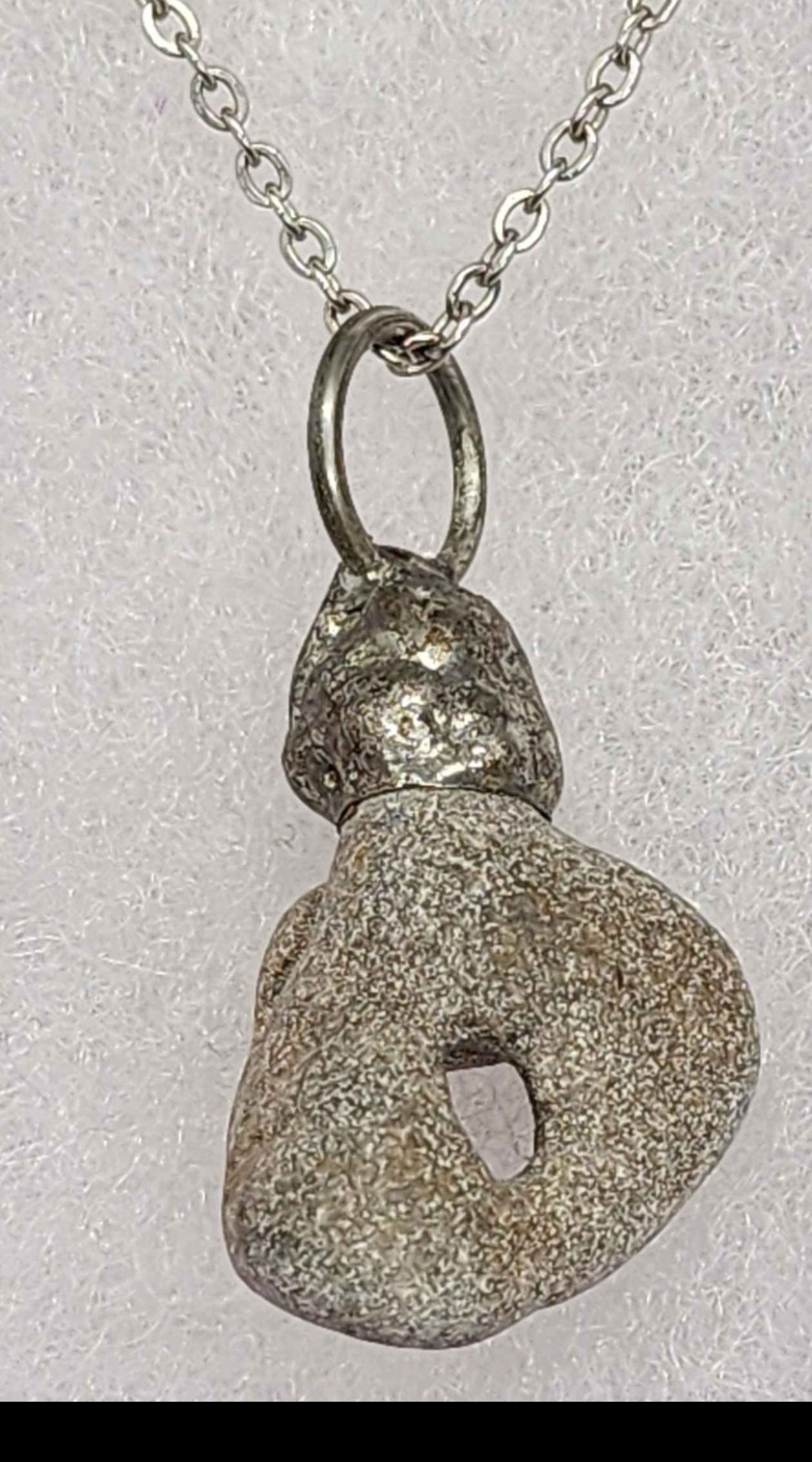 Handmade Natural Gray Hag Stone (Adder Stone) Amulet Pendant Cable Necklace