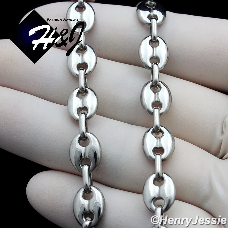 18″-40″MEN Stainless Steel 8mm Silver Puffed Mariner Link Chain Necklace*N164