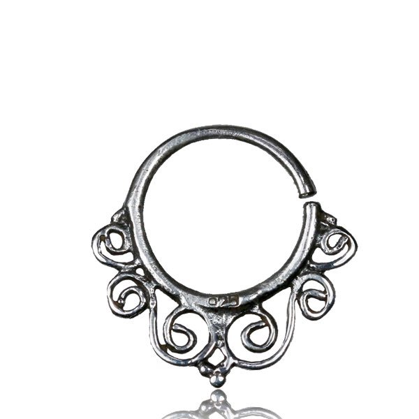 TRIBAL 16G 1.2mm STERLING SILVER AFGHAN HANGING SEPTUM 9MM RING NOSE HOOP HELIX