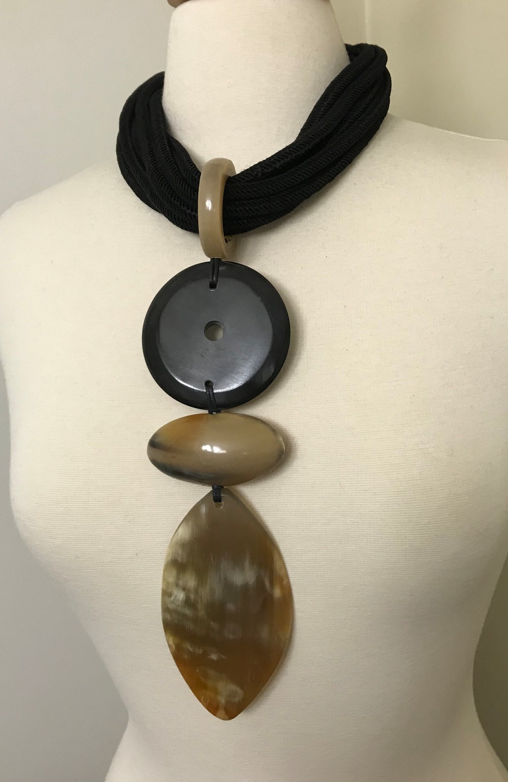 Fabulous Designer Silk Strand & Buffalo Horn Statement Designer Necklace