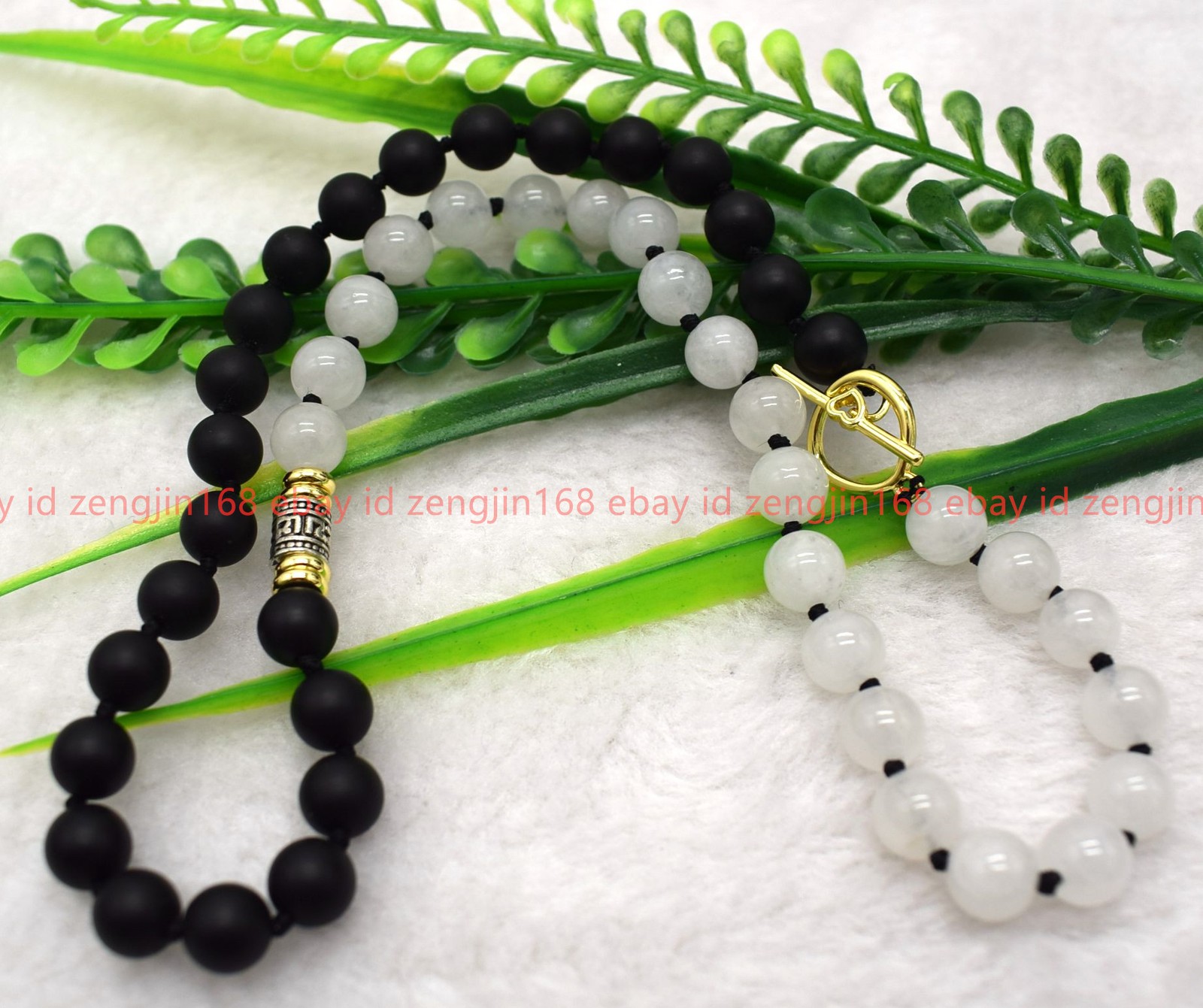 New Natural Black Matte Agate White Jade Gemstone Round Beaded Necklace 16-28in
