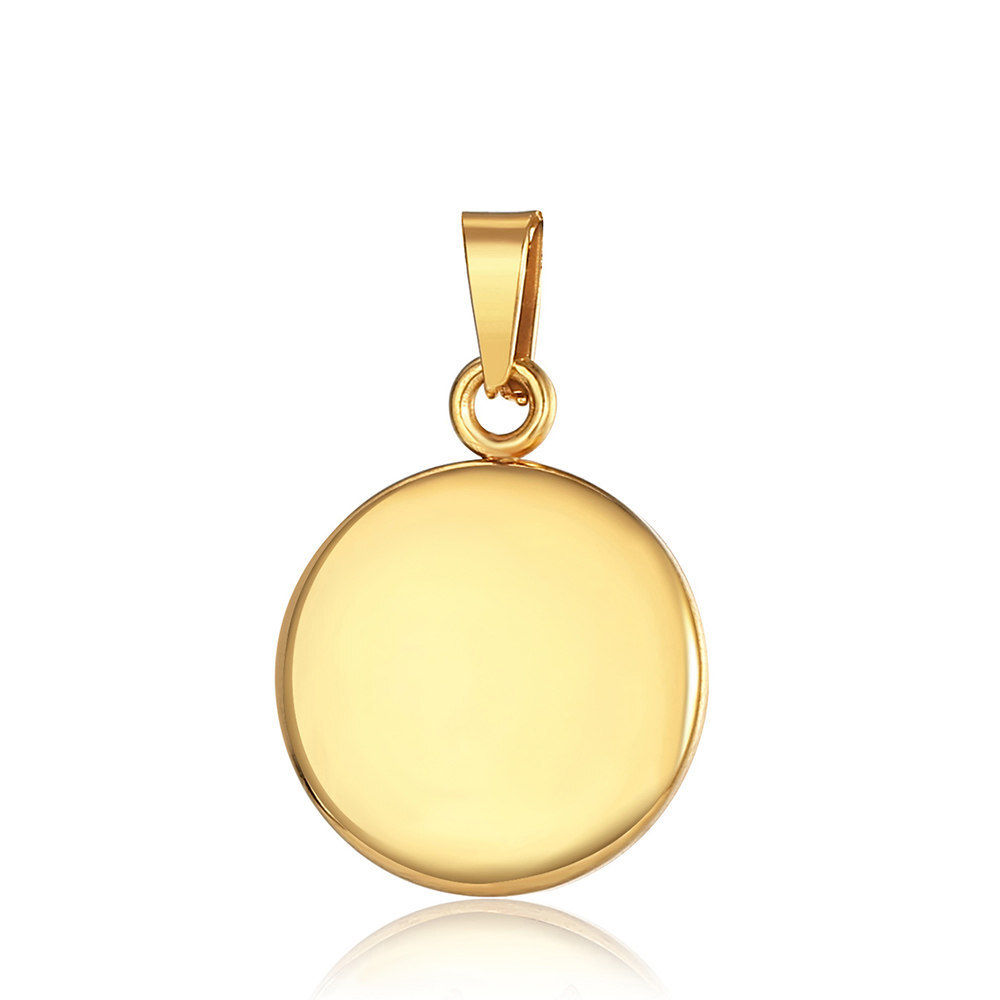 Gold Plated Stainless Steel Round Blank Tag Charm Necklace Box/Curb/Figaro/Rolo