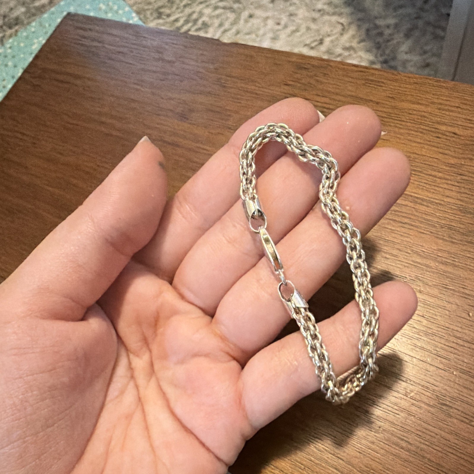 Sterling Silver Rope Chain Bracelet w/ Lobster Clasp Marked ITALY (925 etching)